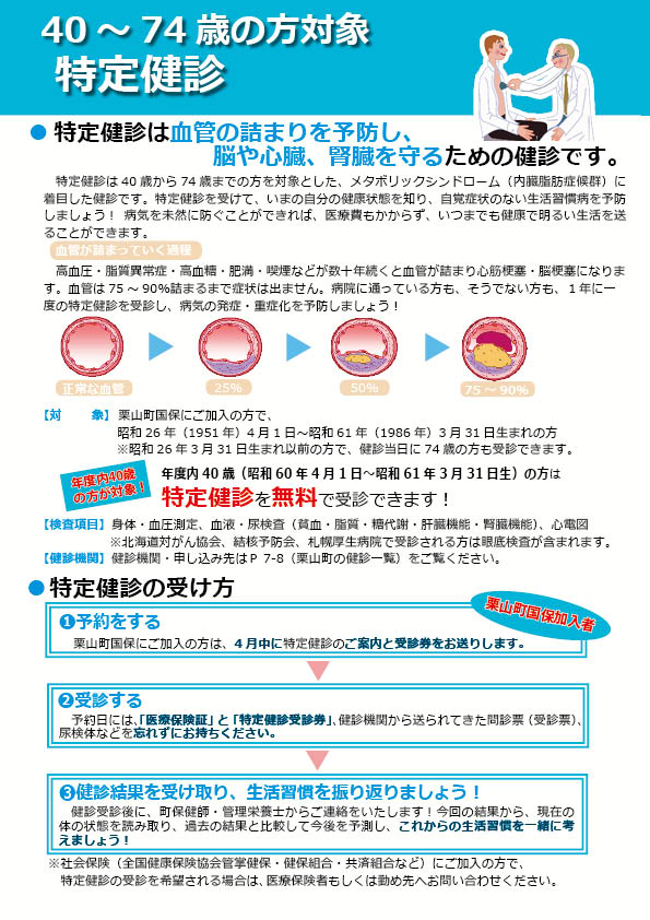 特定健診は血管の詰まりを予防し、脳や心臓、腎臓を守るための健診です。