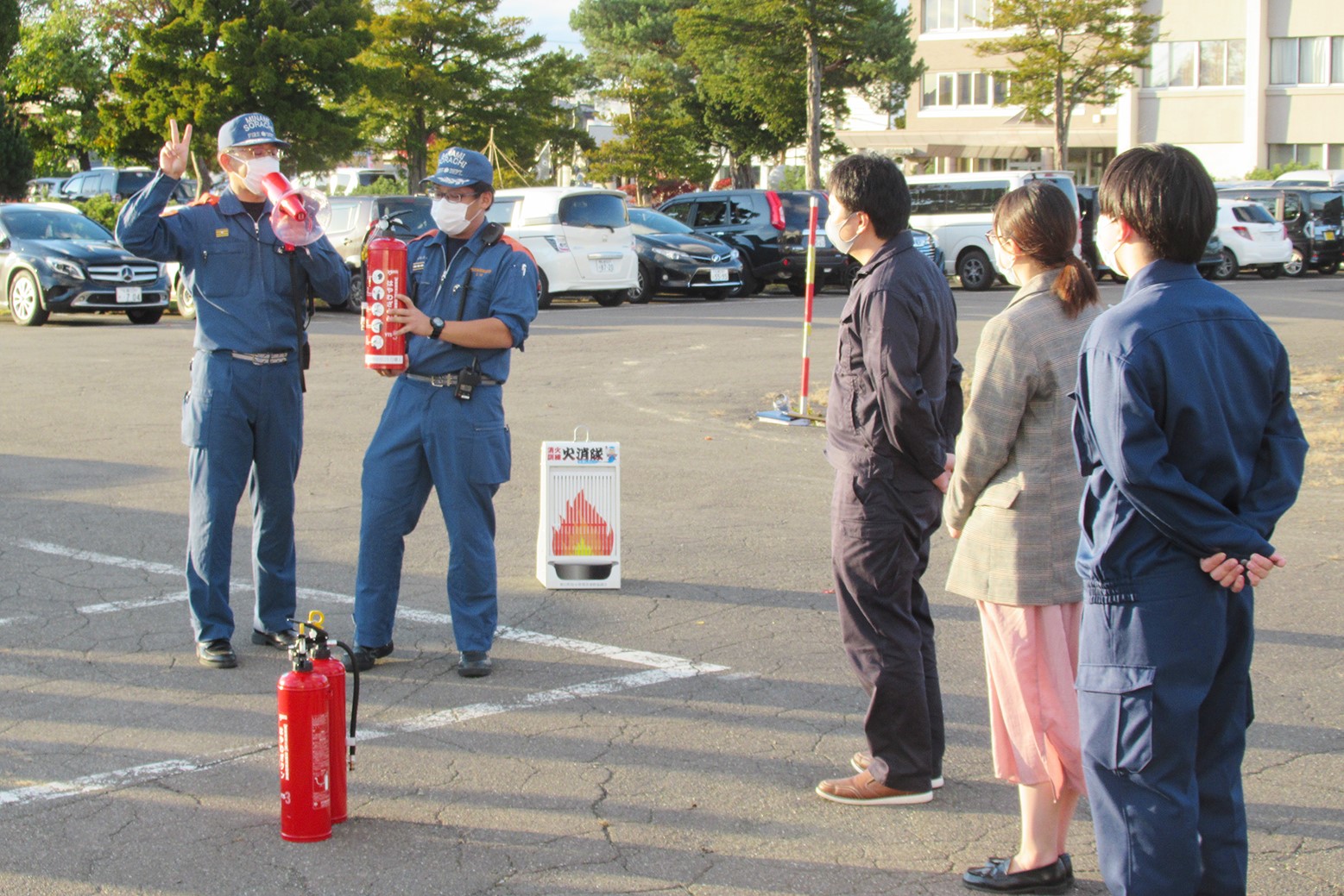 災害時も落ち着いた行動を＊役場で火災想定訓練